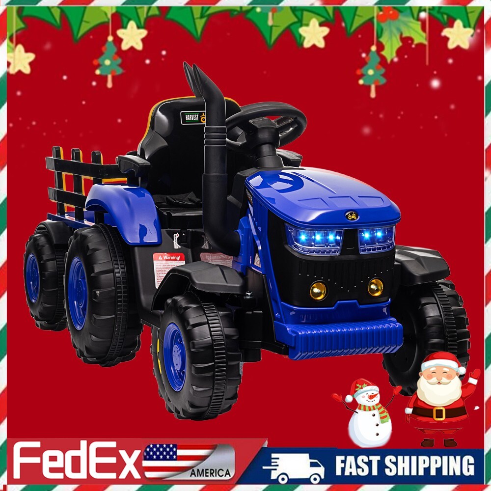 12V Kids Ride-On Tractor with Trailer, Remote Control, LED Lights, Music, USB Charging, and Battery Trend Times 7