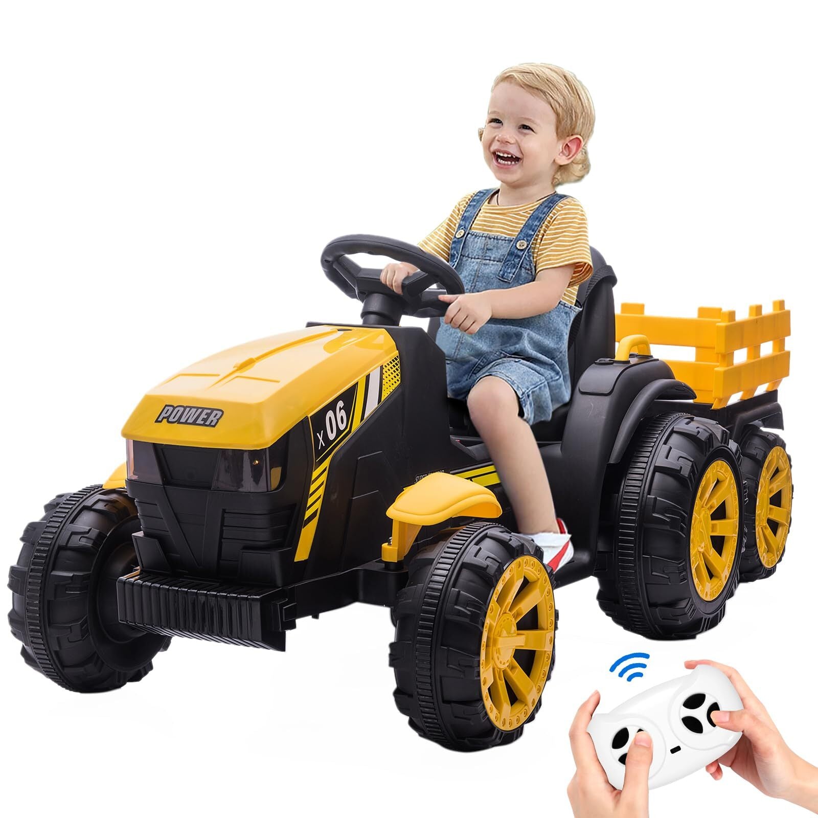 12V Kids Ride-On Tractor with Trailer, 6 Wheels, Safety Belt, LED Lights, and Music Trend Times 1