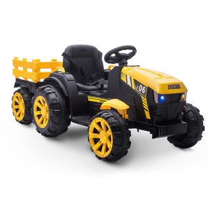 12V Kids Ride-On Tractor with Trailer, 6 Wheels, Safety Belt, LED Lights, and Music Trend Times 2