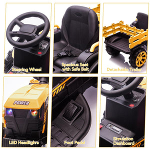 12V Kids Ride-On Tractor with Trailer, 6 Wheels, Safety Belt, LED Lights, and Music Trend Times 5