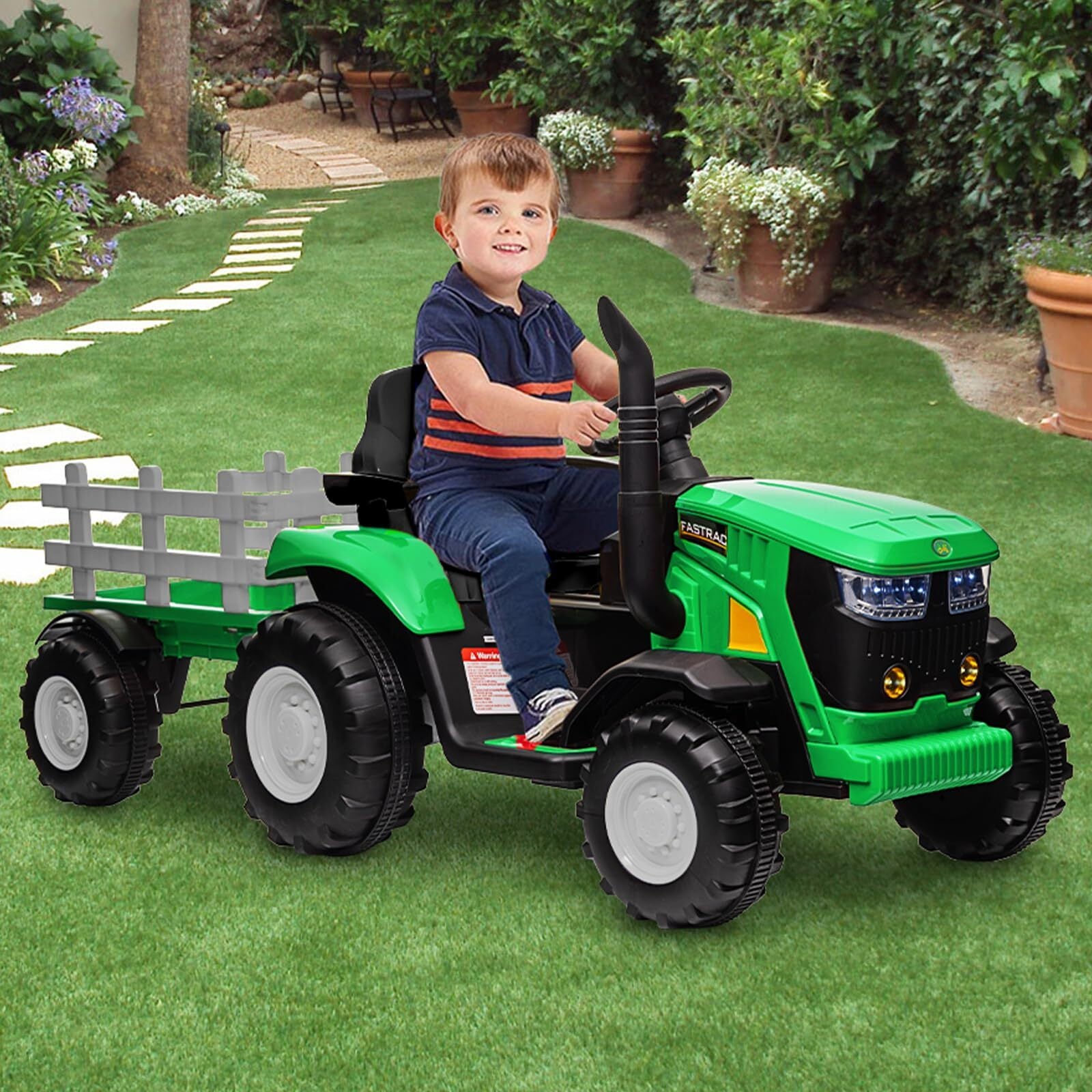12V Battery-Powered Kids Electric Ride-On Tractor with Trailer and Remote Control Toy Car Trend Times 1