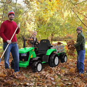 12V Battery-Powered Kids Electric Ride-On Tractor with Trailer and Remote Control Toy Car Trend Times 12