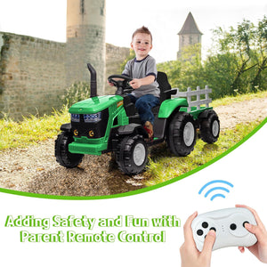 12V Battery-Powered Kids Electric Ride-On Tractor with Trailer and Remote Control Toy Car Trend Times 4