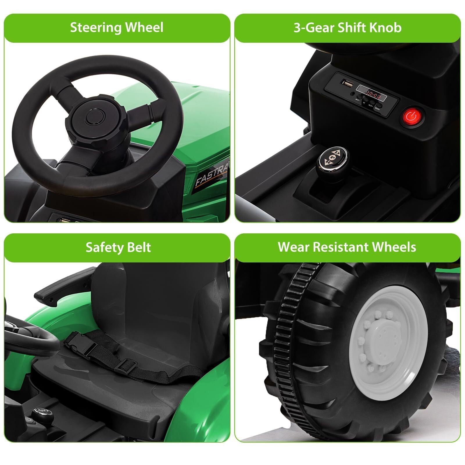 12V Battery-Powered Kids Electric Ride-On Tractor with Trailer and Remote Control Toy Car Trend Times 6