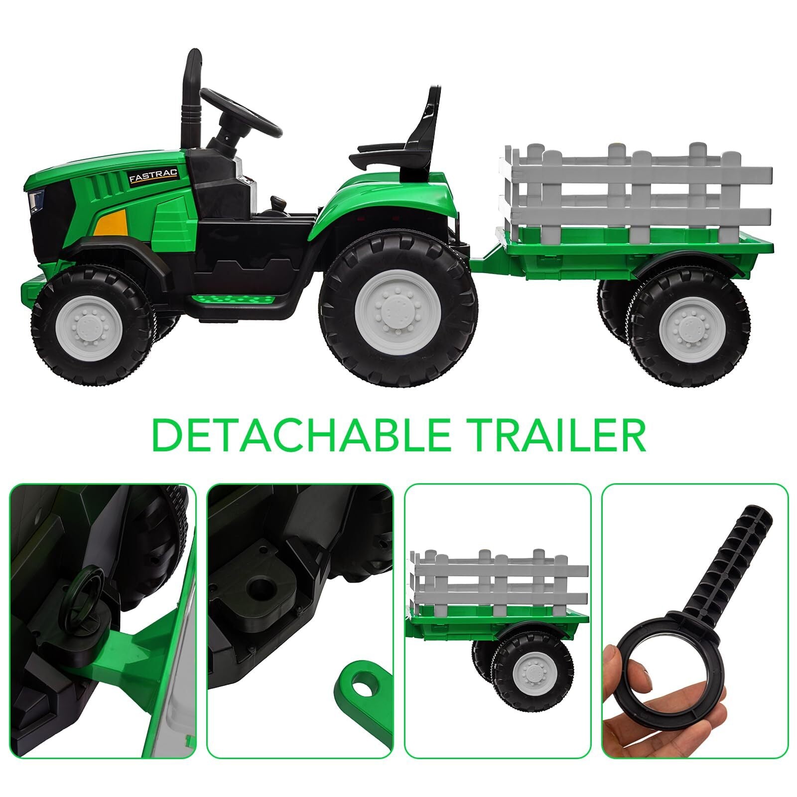 12V Battery-Powered Kids Electric Ride-On Tractor with Trailer and Remote Control Toy Car Trend Times 9