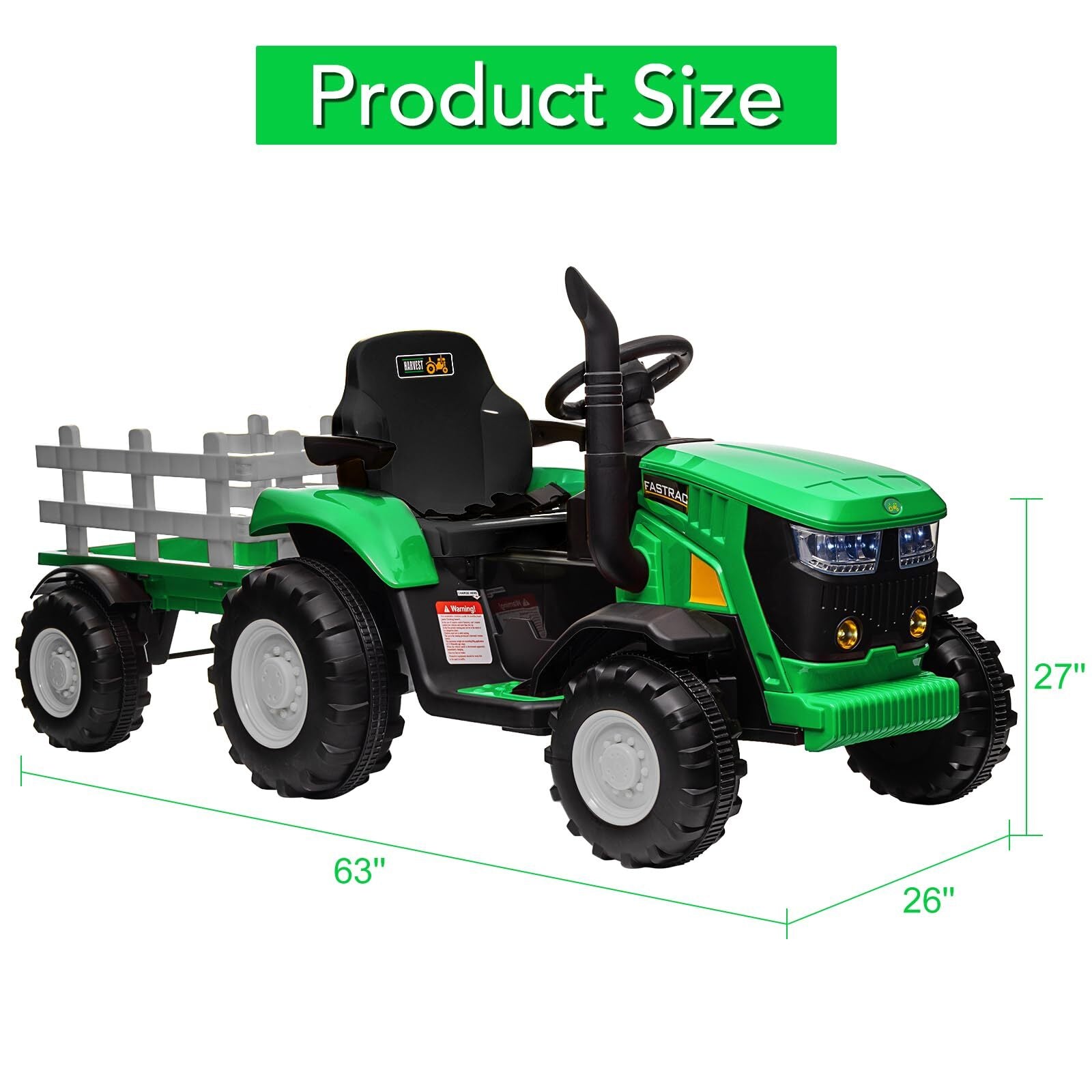 12V Kids Electric Ride-On Tractor with Trailer, Battery Powered Vehicle Trend Times 10