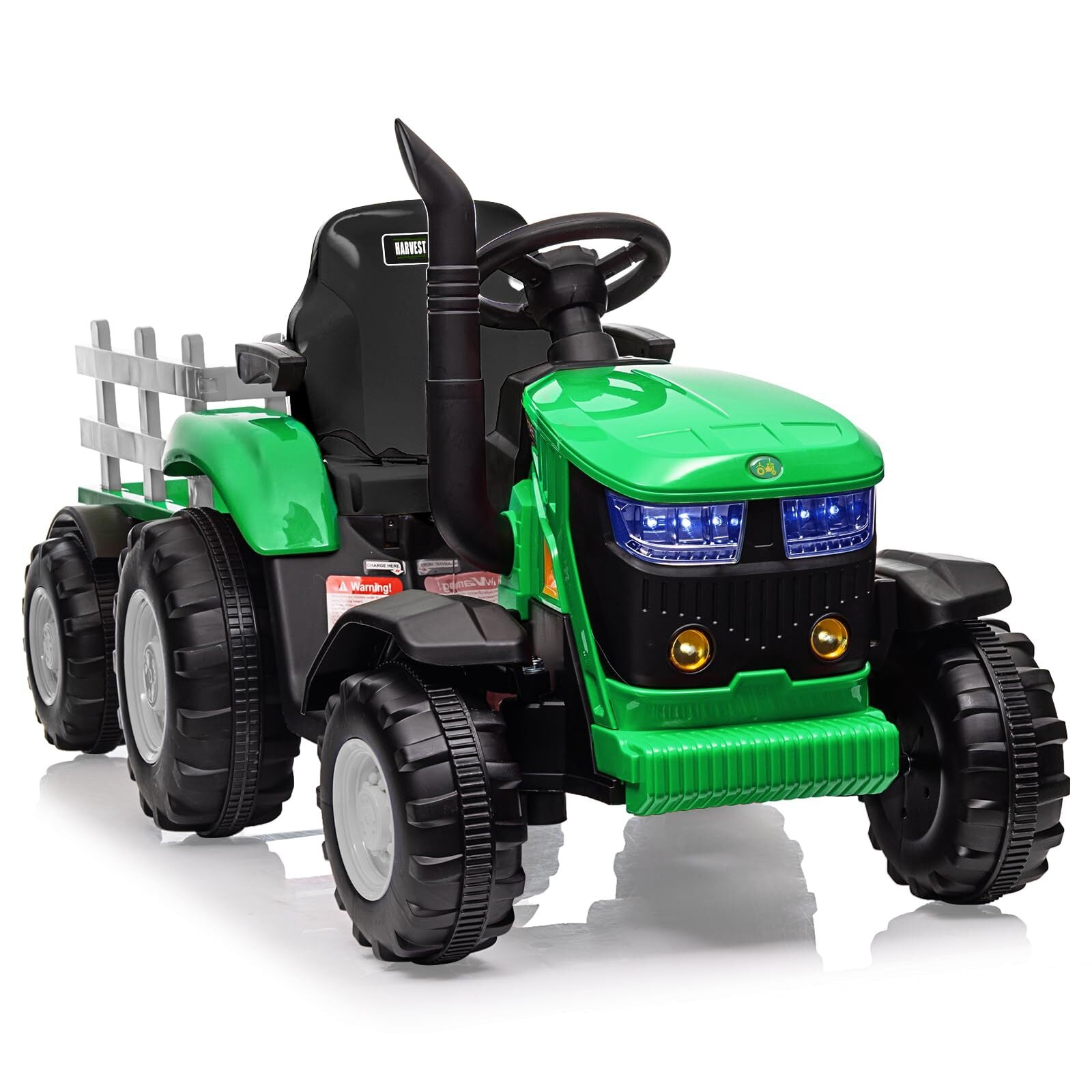 12V Kids Electric Ride-On Tractor with Trailer, Battery Powered Vehicle Trend Times 3