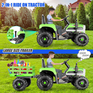 12V Kids Ride-On Tractor with Trailer and Ground Loader 55" x 20" x 20.5" Trend Times 2