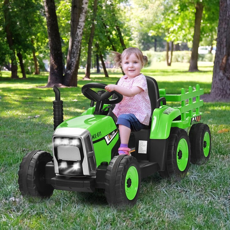 12V Kids Ride-On Tractor with Trailer, Ground Loader, RC Remote Control, and Lights Trend Times 1