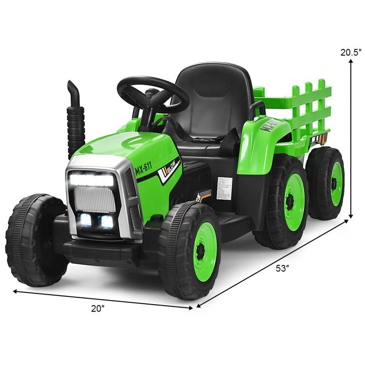 12V Kids Ride-On Tractor with Trailer, Ground Loader, RC Remote Control, and Lights Trend Times 3
