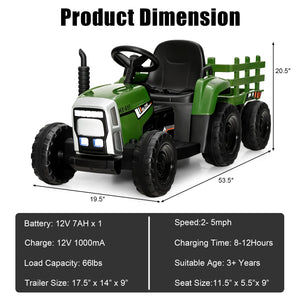 12V Kids Ride-On Tractor with Trailer, Ground Loader, Remote Control, and Lights in Dark Green Trend Times 1