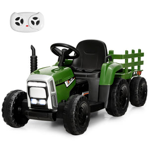 12V Kids Ride-On Tractor with Trailer, Ground Loader, Remote Control, and Lights in Dark Green Trend Times Variant 0