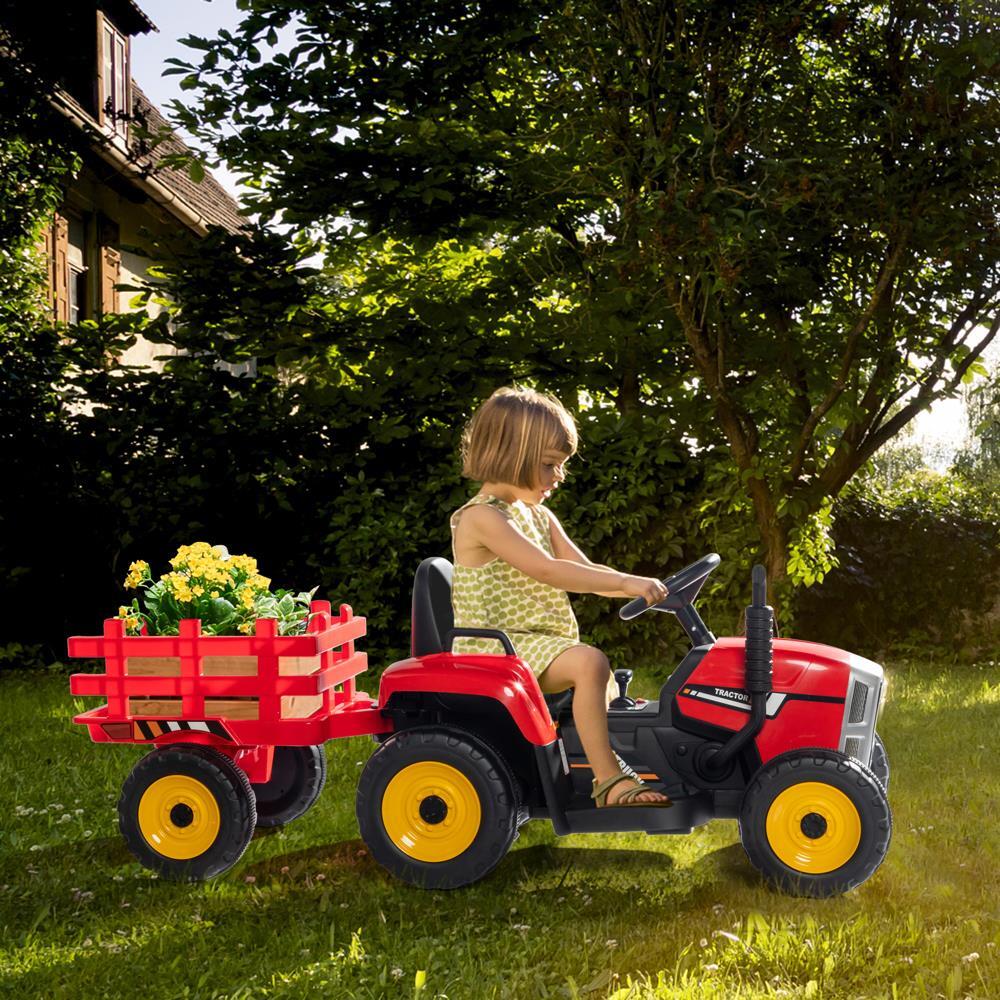 12V Kids Ride-On Tractor with Trailer, Remote Control, and LED Headlights Trend Times 6