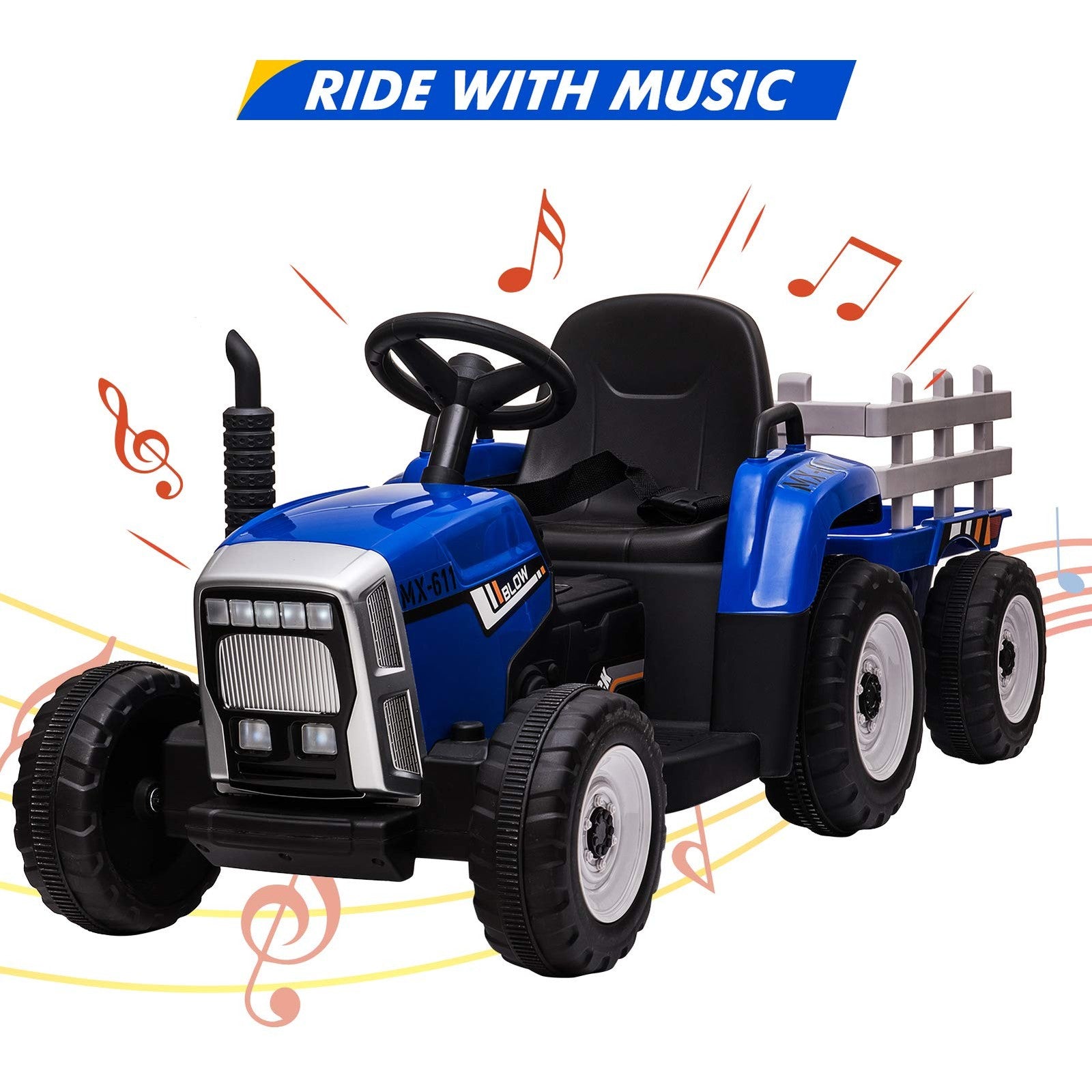 12V Battery-Powered Kids Ride-On Tractor with Trailer and Remote Control for Toddlers Trend Times 1