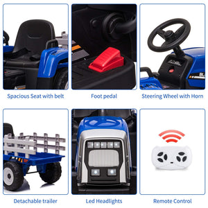 12V Battery-Powered Kids Ride-On Tractor with Trailer and Remote Control for Toddlers Trend Times 2