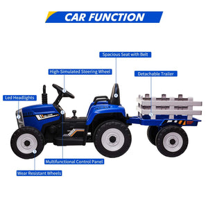 12V Battery-Powered Kids Ride-On Tractor with Trailer and Remote Control for Toddlers Trend Times 4