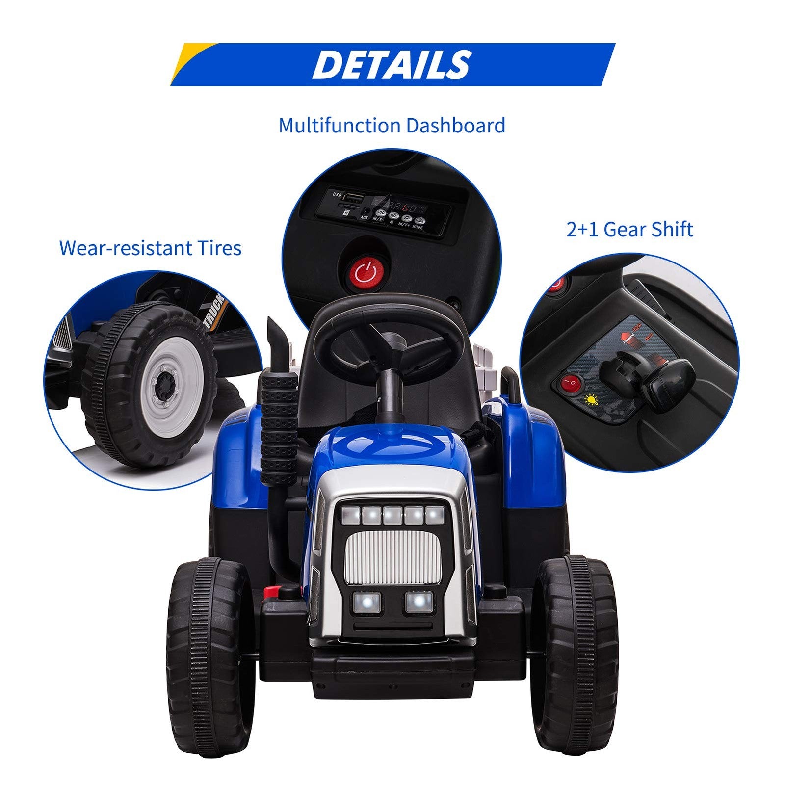 12V Battery-Powered Kids Ride-On Tractor with Trailer and Remote Control for Toddlers Trend Times 5