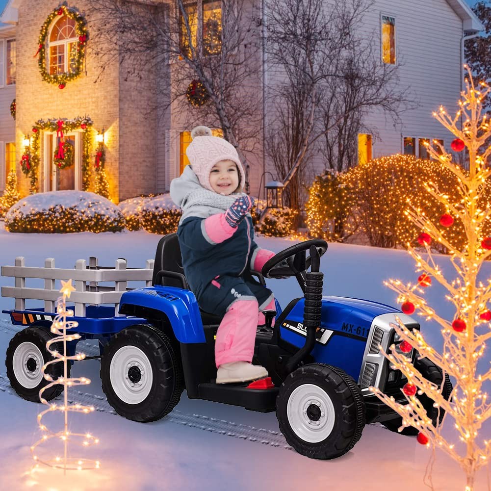 12V Battery-Powered Kids Ride-On Tractor with Trailer and Remote Control for Toddlers Trend Times 8