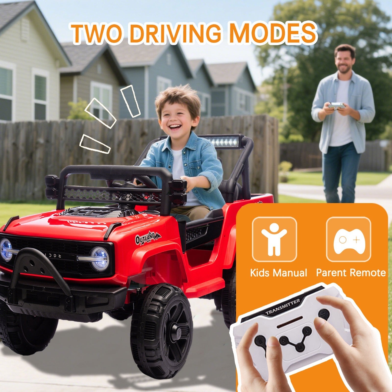 12V Electric Kids Ride-On Jeep Truck Toy with 6 Wheels and Remote Control, Red Trend Times 4
