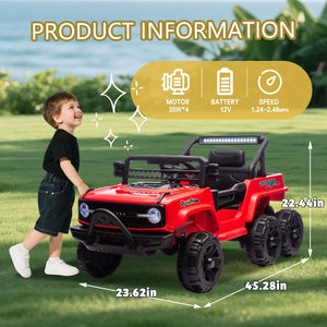 12V Electric Kids Ride-On Jeep Truck Toy with 6 Wheels and Remote Control, Red Trend Times 5