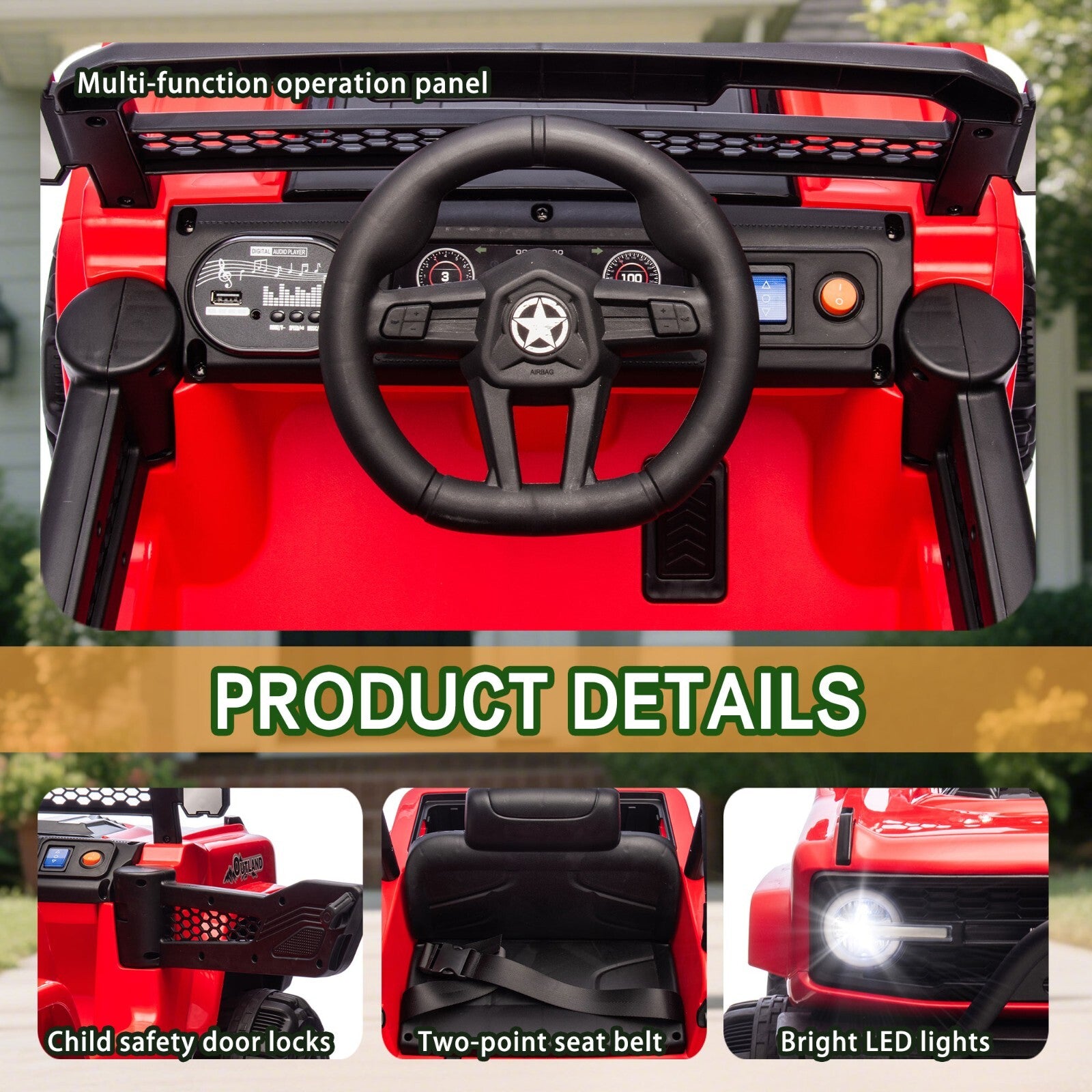 12V Electric Kids Ride-On Jeep Truck Toy with 6 Wheels and Remote Control, Red Trend Times 7