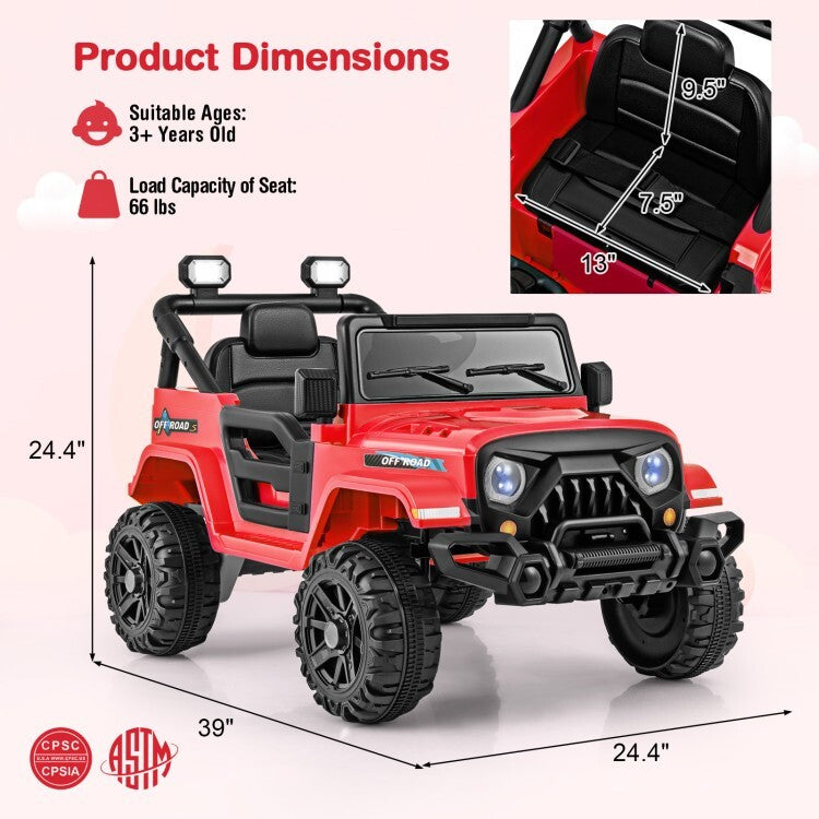 12V Kids Ride-On Truck Car with 3-Speed Driving, Remote Control, and Steering Wheel Trend Times 3