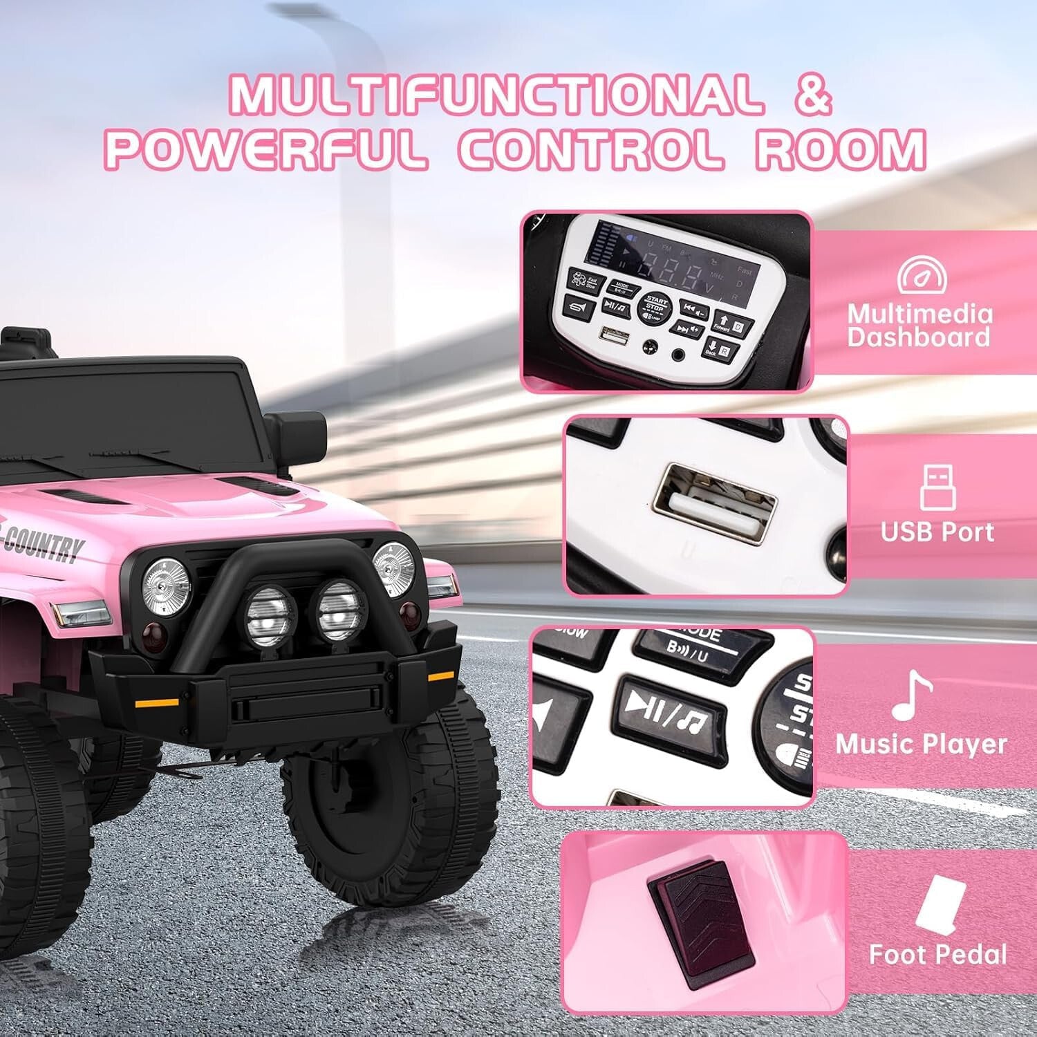 12V Battery-Powered Pink Kids Ride-On 4-Wheeler Truck with Remote Control Trend Times 3