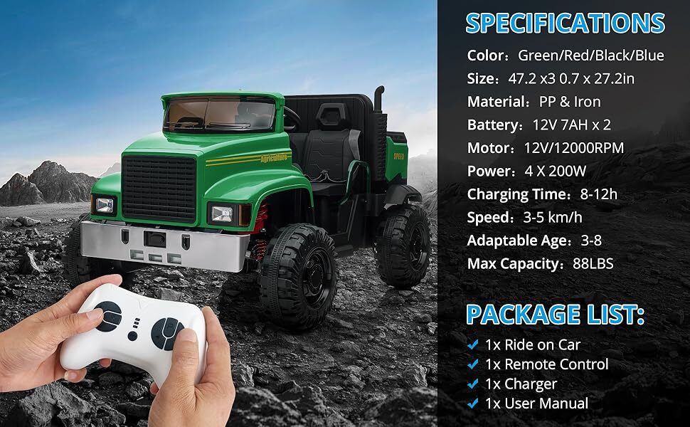 12V Battery-Powered Kids Electric Ride-On Truck Car with Remote Control Trend Times 4