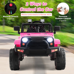 12V Pink Kids Electric Ride-On Truck Car with Remote Control, Lights, and Music Trend Times 2