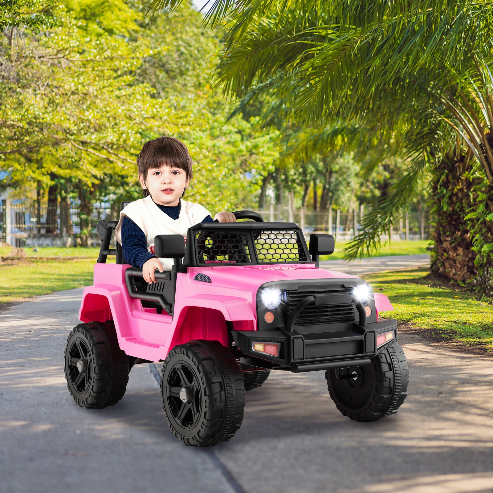 12V Pink Kids Electric Ride-On Truck Car with Remote Control, Lights, and Music Trend Times 3