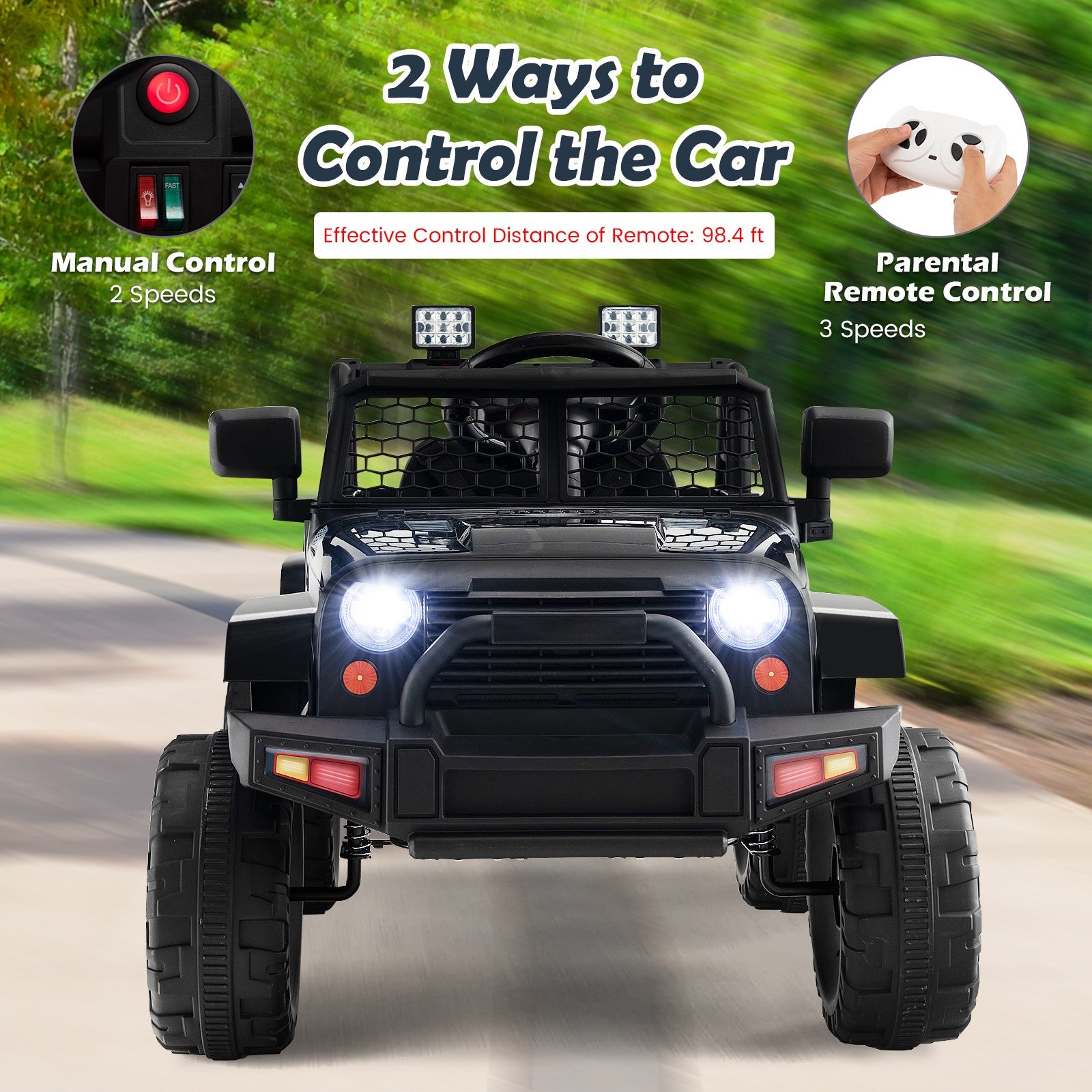 12V Kids Electric Ride-On Truck Car with Remote, Music, and Lights - Black Trend Times 2