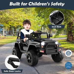 12V Kids Electric Ride-On Truck Car with Remote, Music, and Lights - Black Trend Times 4