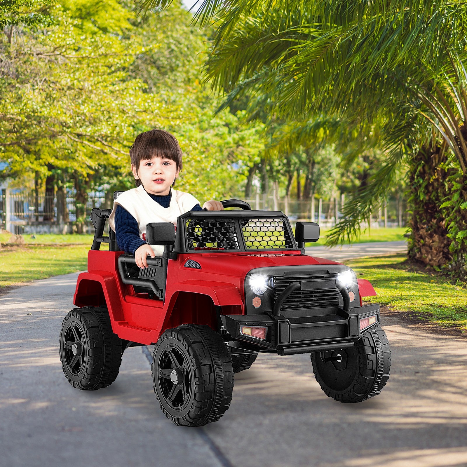 12V Red Kids Electric Ride-On Truck with Remote Control, Music, and Lights Trend Times 2