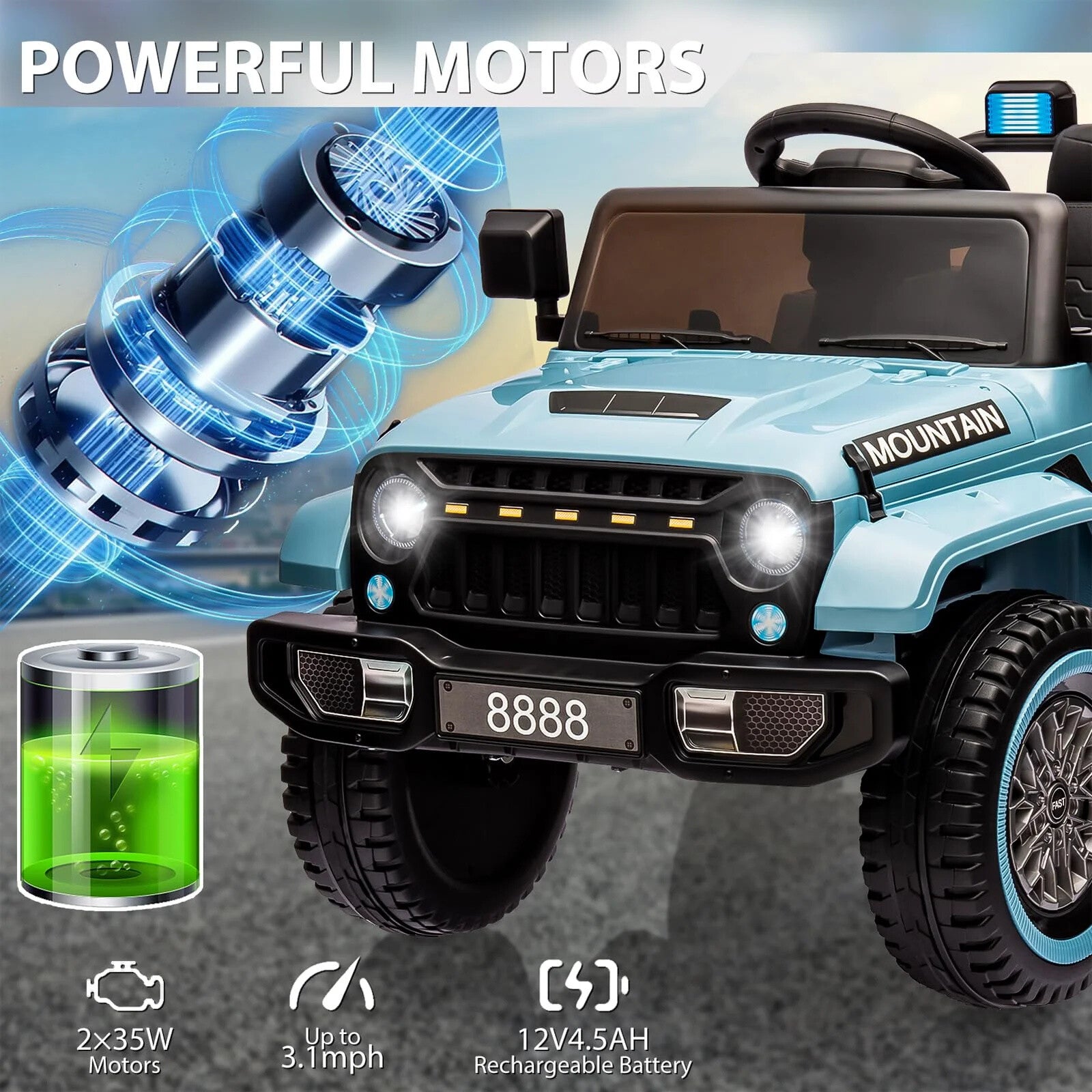 12V Kids Ride-On Truck Car with LED Lights, Horn, Music, and Spring Suspension Trend Times 3