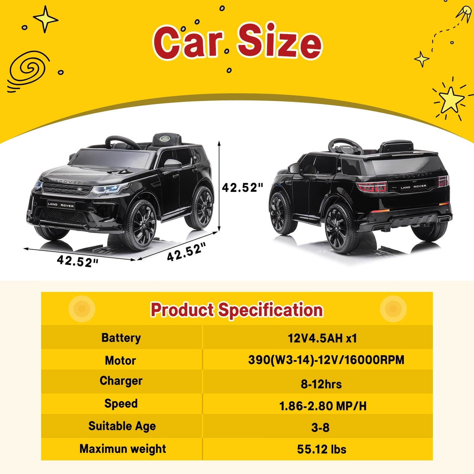 12V Licensed Land Rover Kids Electric Ride-On Truck with Remote Control Battery Car Trend Times 16