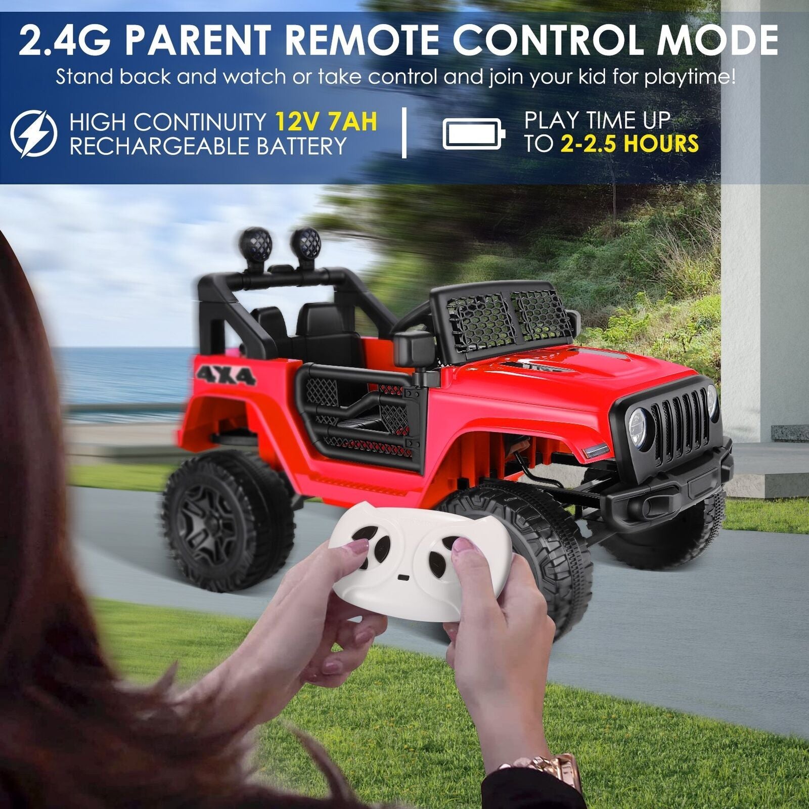 12V Kids Ride-On Truck Car with LED Lights, Parent Remote Control, and Spring Suspension Trend Times 3