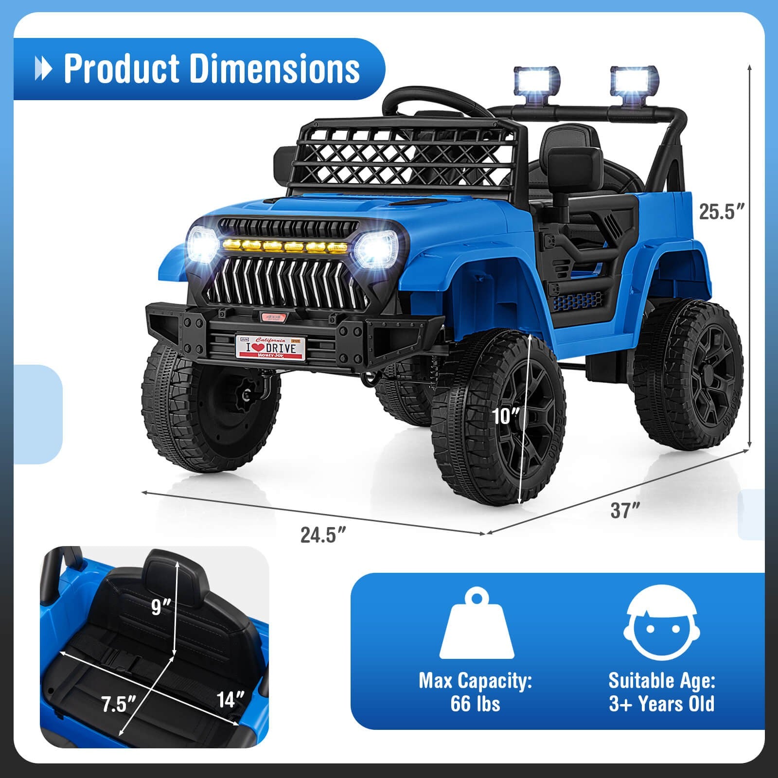 12V Kids Ride-On Truck Car with Parental Remote, 3 Speeds, LED Lights, and Music Player Trend Times 1