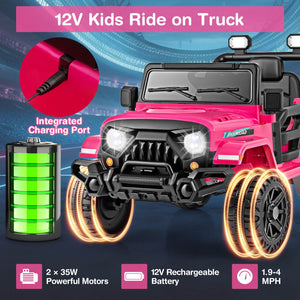 12V Kids Ride-On Truck Car with Remote Control, Threaded Wheels, 3 Speeds, and LED Lights Trend Times 7