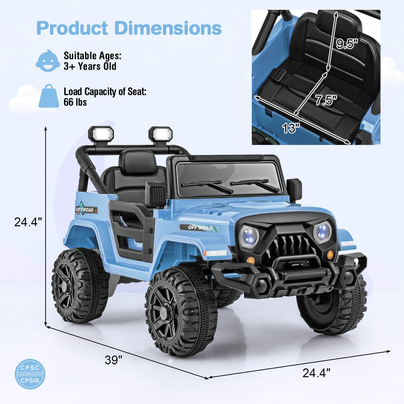 12V Kids Ride-On Truck Car with Remote Control, Threaded Wheels, 3 Speeds, and LED Lights Trend Times 1