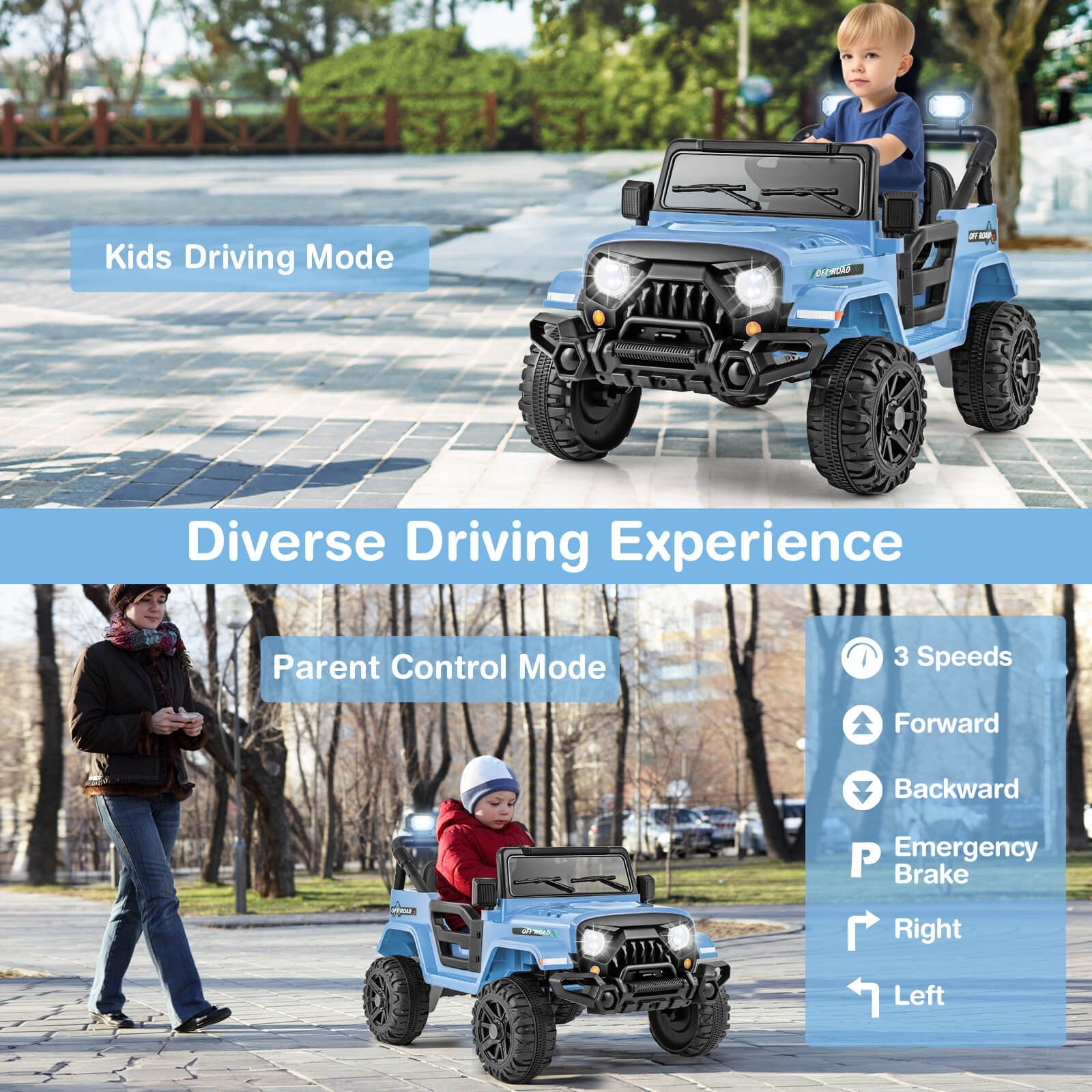12V Kids Ride-On Truck Car with Remote Control, Threaded Wheels, 3 Speeds, and LED Lights Trend Times 4