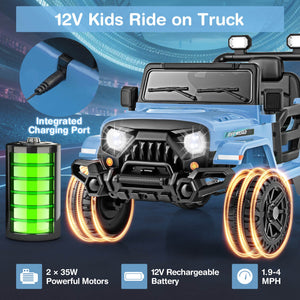 12V Kids Ride-On Truck Car with Remote Control, Threaded Wheels, 3 Speeds, and LED Lights Trend Times 6