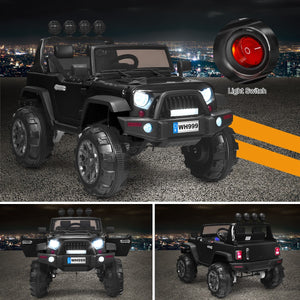 12V Kids Ride-On RC Truck with Spring Suspension, LED Lights, Music, and Trunk – Black Trend Times 4