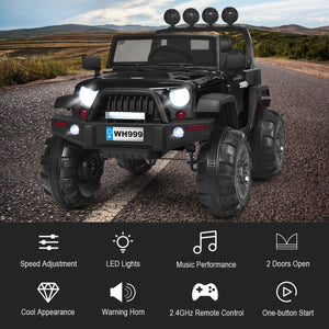 12V Kids Ride-On RC Truck with Spring Suspension, LED Lights, Music, and Trunk – Black Trend Times 6
