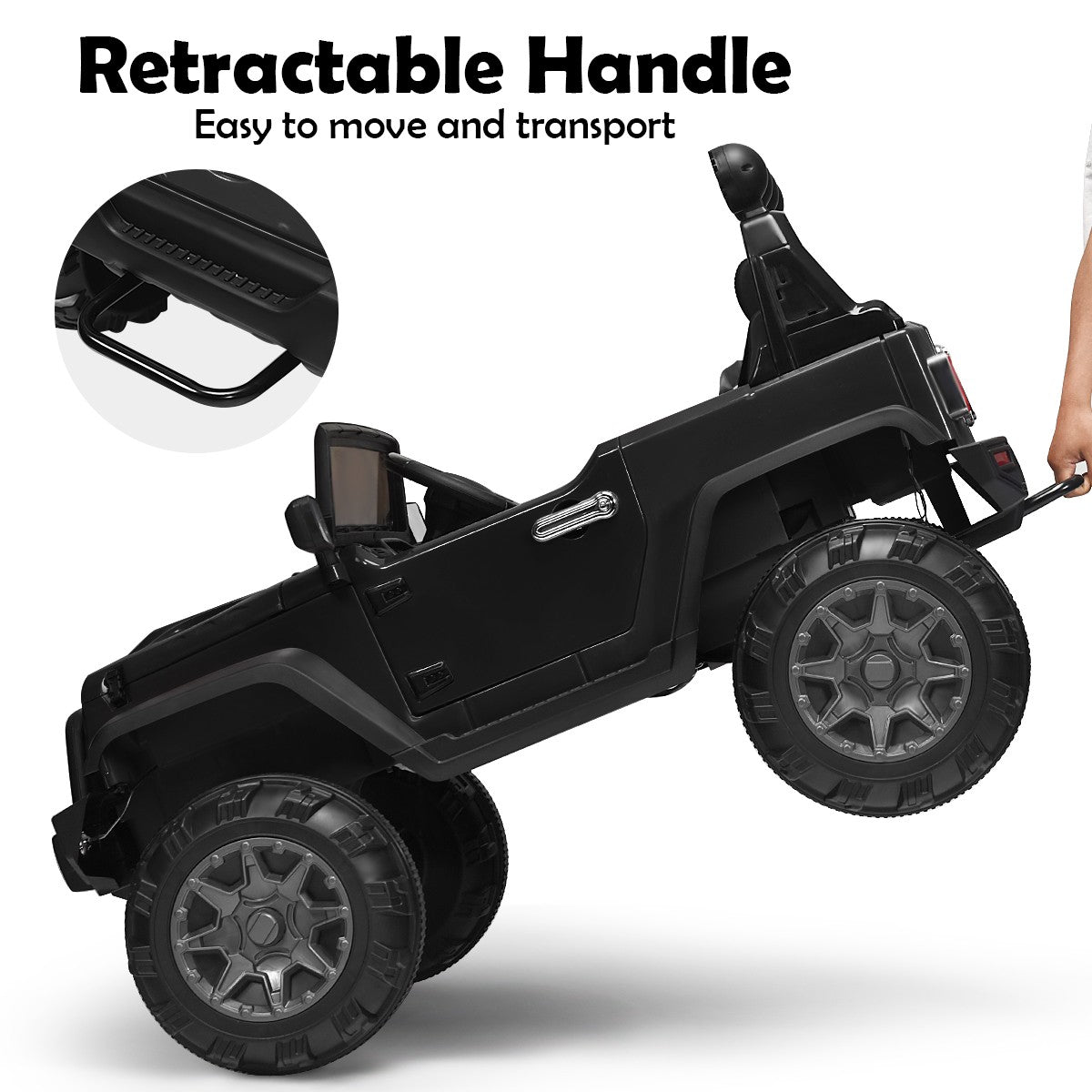 12V Kids Ride-On RC Truck with Spring Suspension, LED Lights, Music, and Trunk – Black Trend Times 8