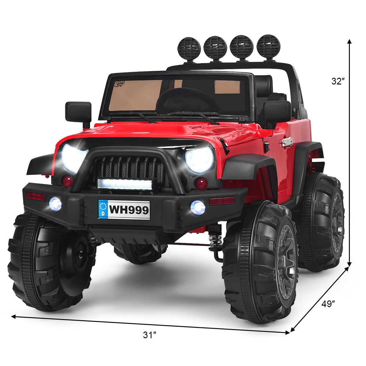12V Kids Ride-On RC Truck with Spring Suspension, LED Lights, Music, and Storage Trunk - Red Trend Times 1