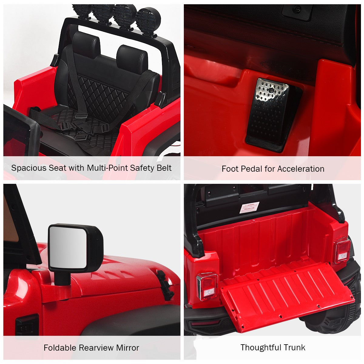 12V Kids Ride-On RC Truck with Spring Suspension, LED Lights, Music, and Storage Trunk - Red Trend Times 11