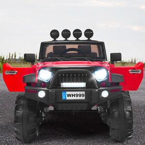 12V Kids Ride-On RC Truck with Spring Suspension, LED Lights, Music, and Storage Trunk - Red Trend Times 3