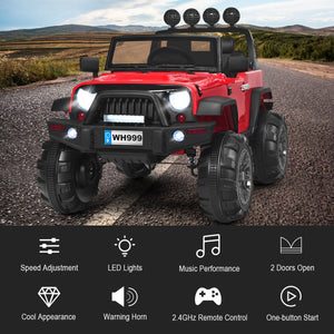 12V Kids Ride-On RC Truck with Spring Suspension, LED Lights, Music, and Storage Trunk - Red Trend Times 6