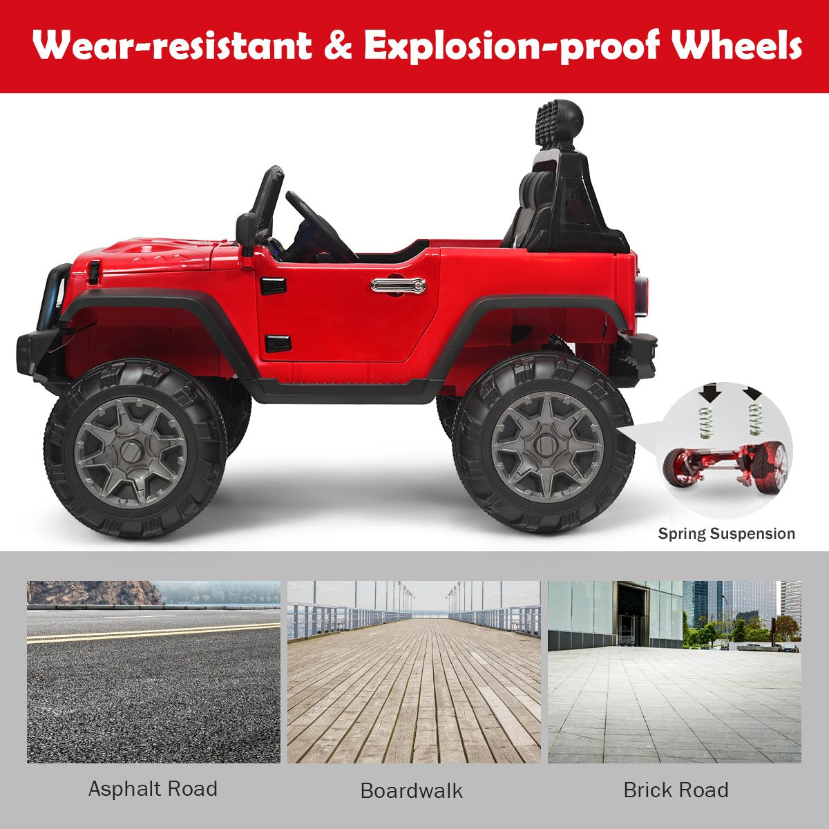 12V Kids Ride-On RC Truck with Spring Suspension, LED Lights, Music, and Storage Trunk - Red Trend Times 7