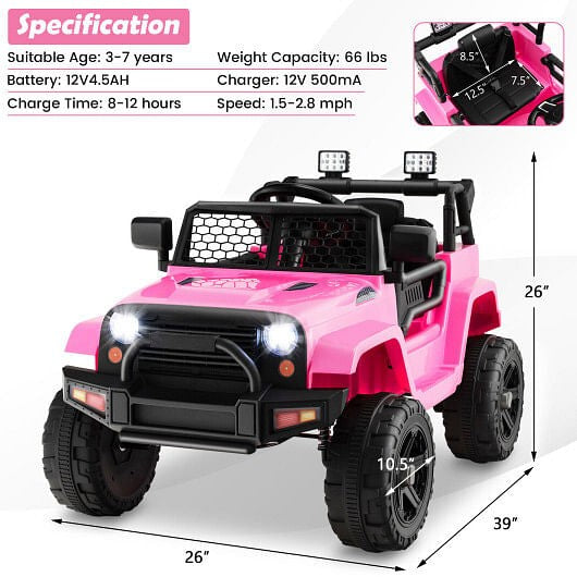 12V Kids Ride-On Truck with Remote Control and Headlights Black Trend Times 8
